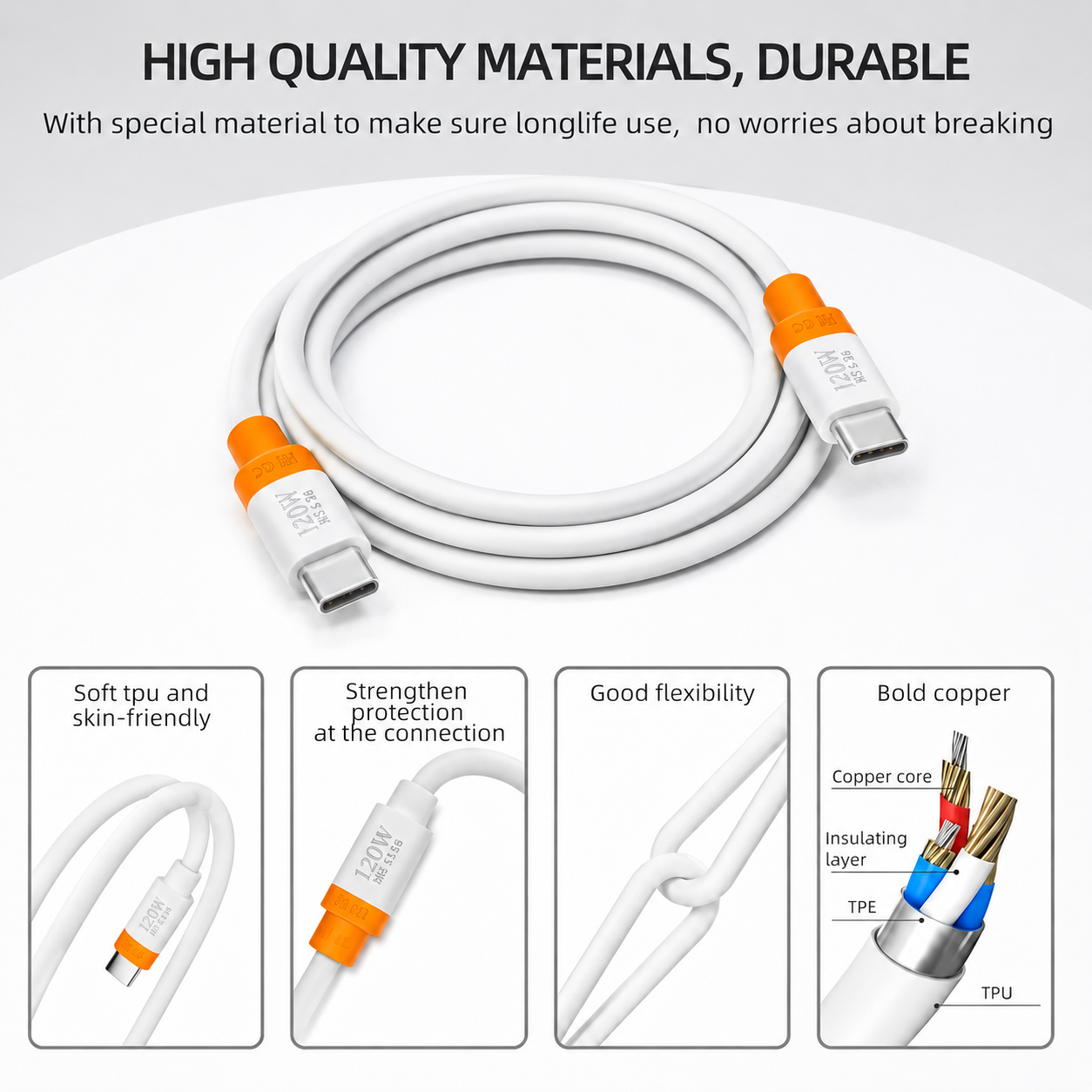 Type-C to Type-C 120W Fast Charging Cable – Durable & Flexible