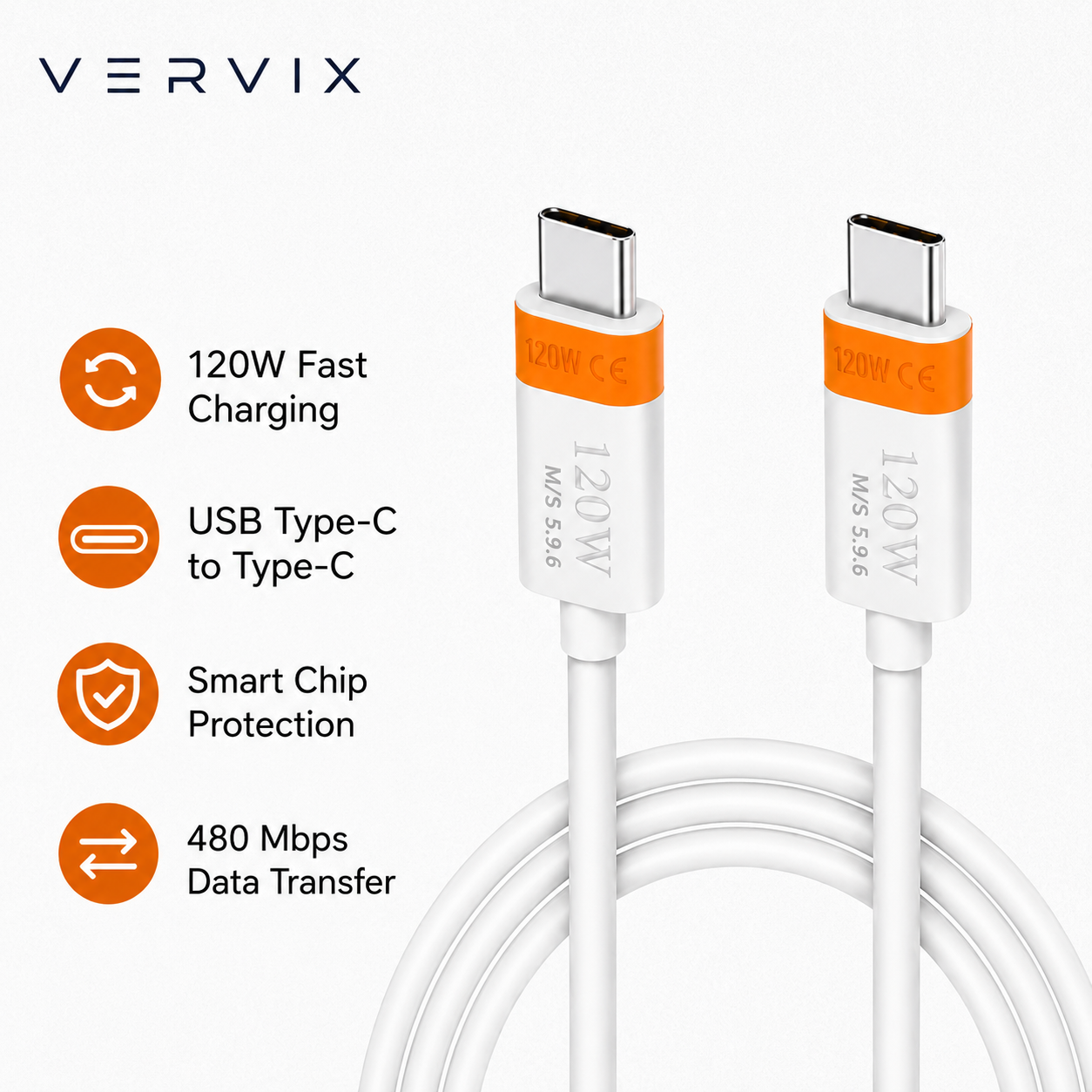 Type-C to Type-C 120W Fast Charging Cable – Durable & Flexible