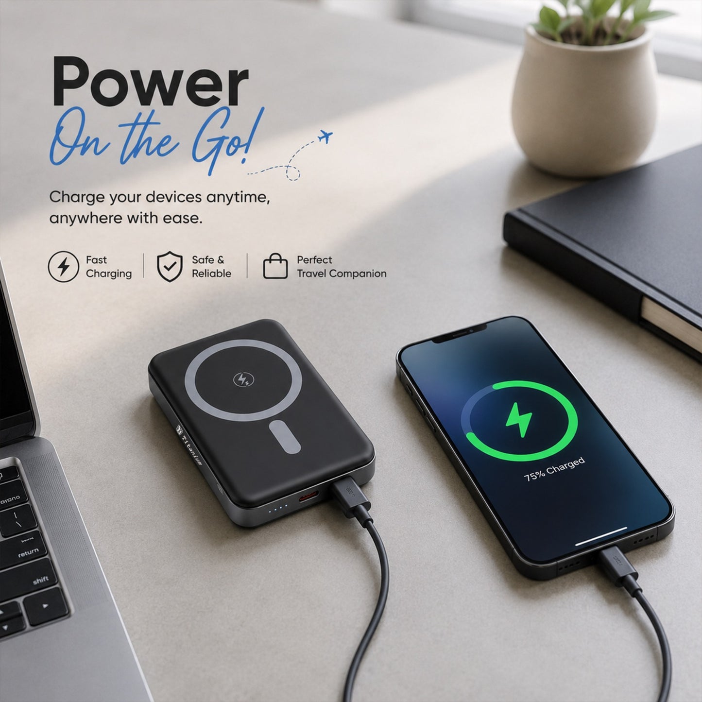 Titanium Magnetic Wireless Power Bank
