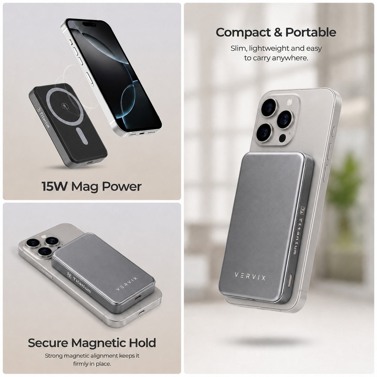 Titanium Magnetic Wireless Power Bank